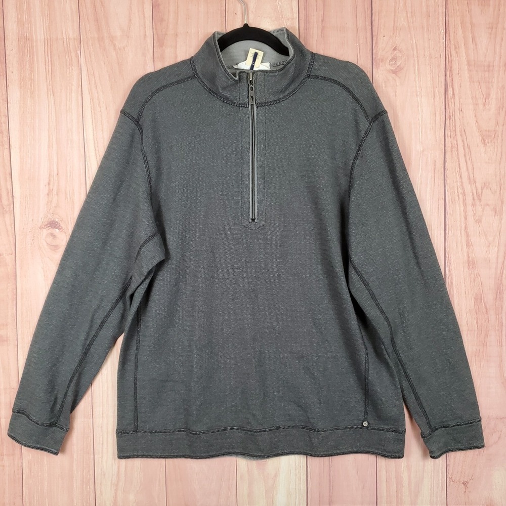 Tommy Bahama Reversible Long Sleeve Quarter Zip Sweater Sz Large Gray